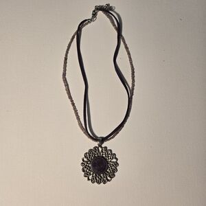Elegant Silver Tone and Purple Pendant Necklace